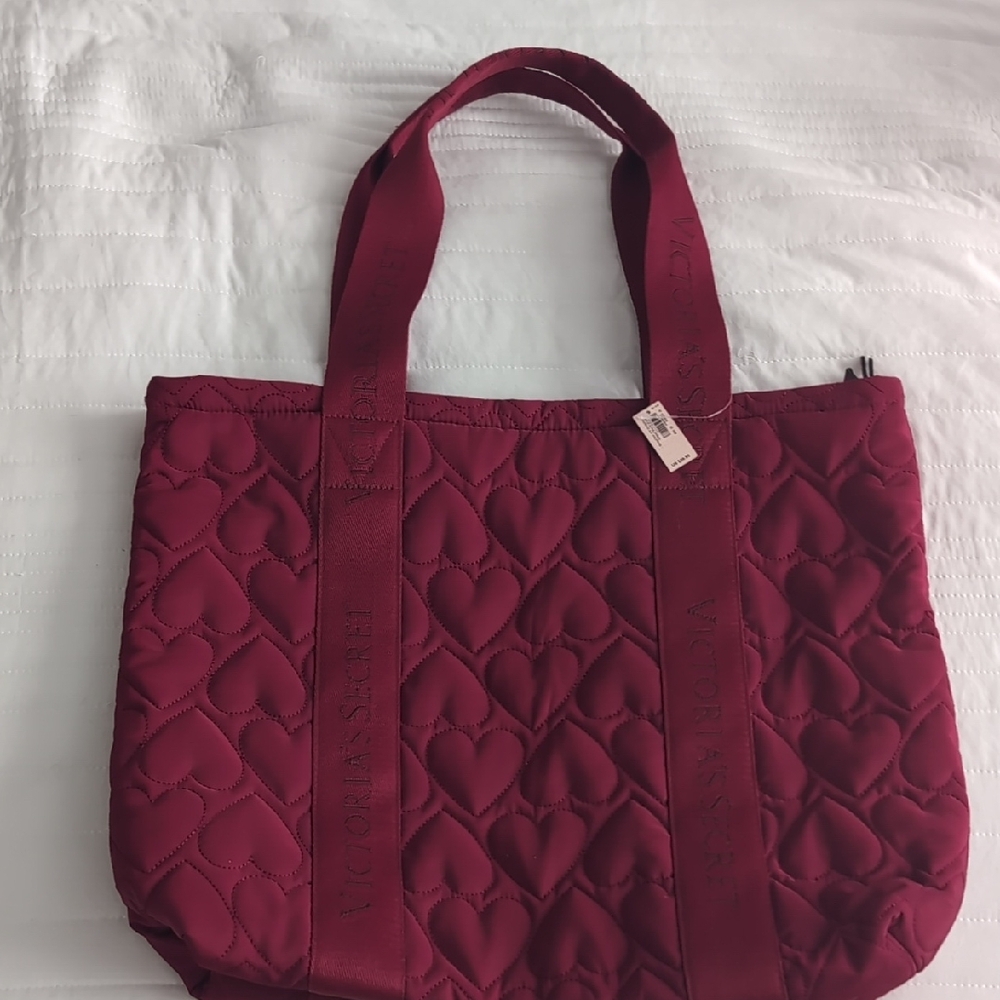 Victoria's Secret Red Tote Bag with Quilted Design and Sturdy Handles